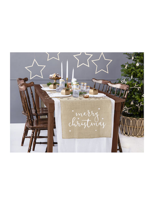 PartyDeco Weihnachtlich Tischtuch Läufer Weiß L250xB50cm.