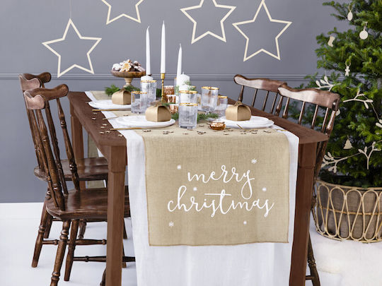 PartyDeco Χριστουγεννιάτικο Τραπεζομάντηλο Ράνερ Λευκό 250x50εκ.