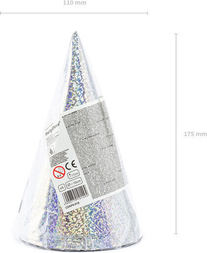 PartyDeco Party Hats Iridescent Silver Party Hat 6pcs 6pcs