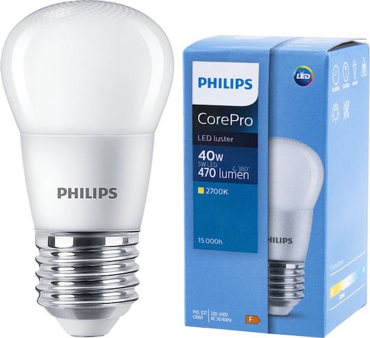 Philips Corepro Λάμπα LED 5W για Ντουί E27 και Σχήμα P45 Θερμό Λευκό 470lm