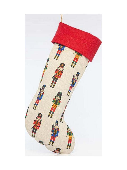 Christmas Decorative Fabric Beige Socks with Nutcracker L28xH50cm