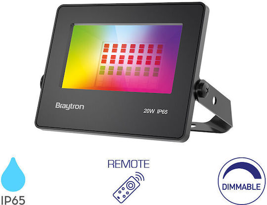 Braytron Waterproof LED Floodlight 20W RGB with Remote Control IP65
