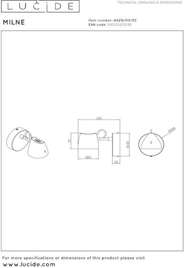 Lucide Lightning Milne Lamp Wall Black