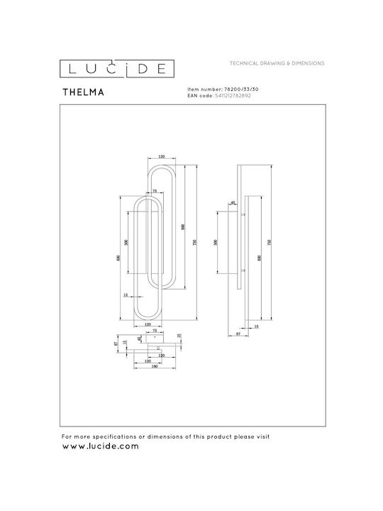 Lucide Lightning Thelma Φωτιστικό Τοίχου Μαύρο