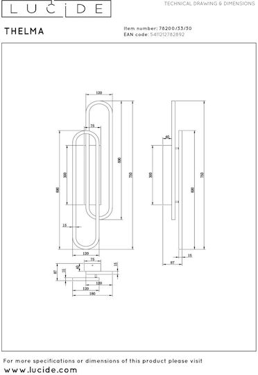 Lucide Lightning Thelma Lamp Wall Black