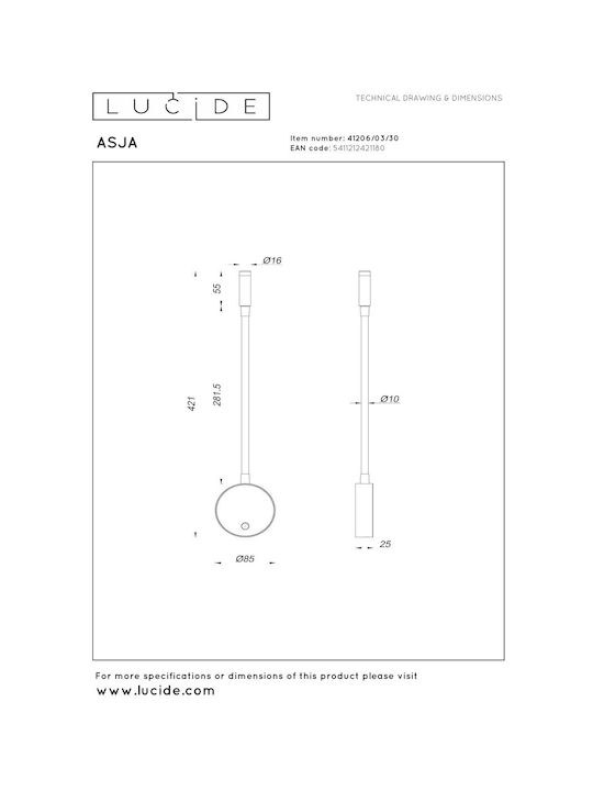 Lucide Lightning Asja Φωτιστικό Τοίχου Μαύρο