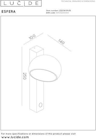 Lucide Lightning Esfera Modern Lamp Wall Gray