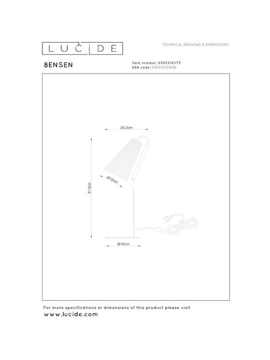 Lucide Lightning Bensen Decorative Lamp with Socket for Bulb E14 Beige