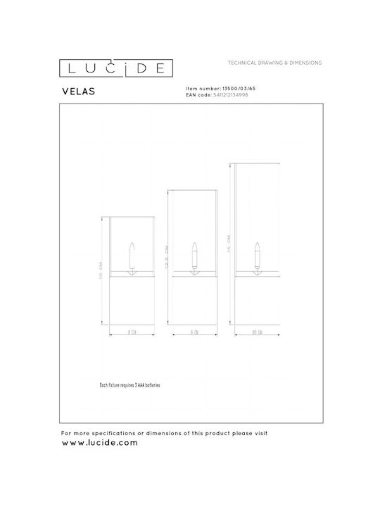Lucide Lightning Διακοσμητικό Φωτιστικό Velas LED Θερμό Λευκό 2700K 8x8εκ.