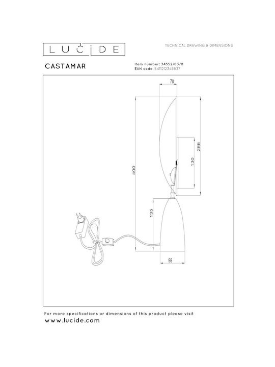 Lucide Lightning Διακοσμητικό Φωτιστικό Castamar LED 2100K 25.5x25.5εκ.