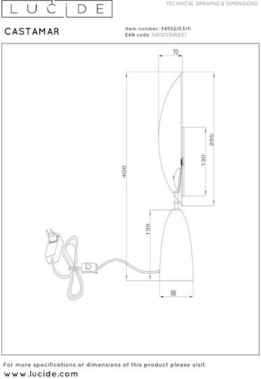 Lucide Lightning Διακοσμητικό Φωτιστικό Castamar LED 2100K 25.5x25.5εκ.