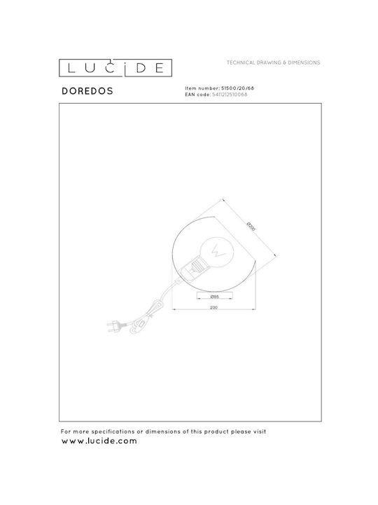 Lucide Lightning Διακοσμητικό Φωτιστικό E27 20x20εκ.