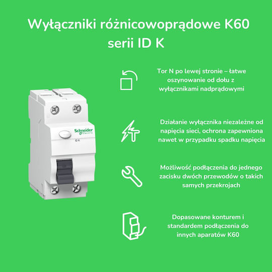Schneider Electric Phase 2-Pole Earth Leakage Relay 25A 240V