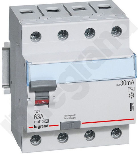 Legrand Phase 4-Pole Earth Leakage Relay 63A 400V 30mA Τύπος AC