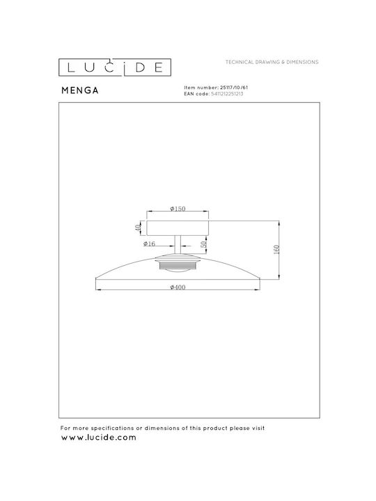 Lucide Lightning Menga Πλαφονιέρα Οροφής με Ενσωματωμένο LED