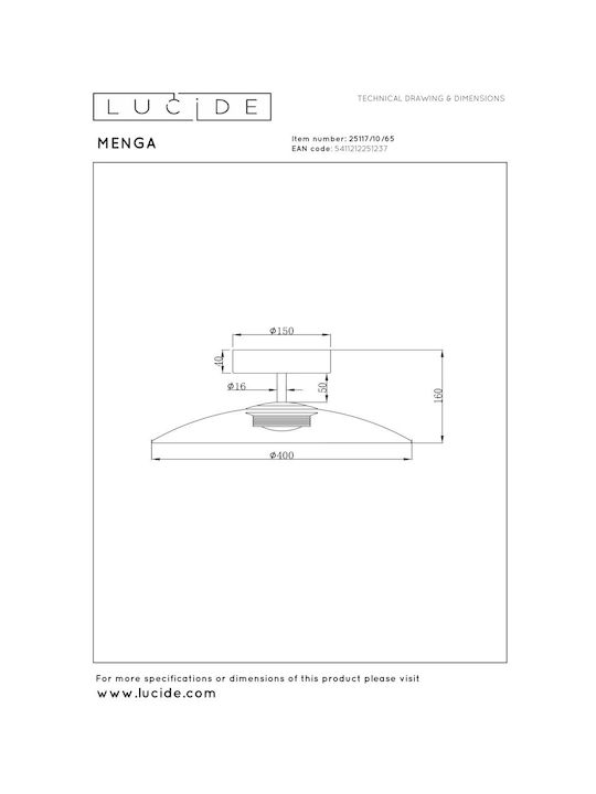 Lucide Lightning Menga Πλαφονιέρα Οροφής Γκρι με Ενσωματωμένο LED