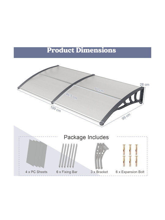 Costway Graue Aluminium Dach 199 x 99 cm Eingangstür Np11230hs