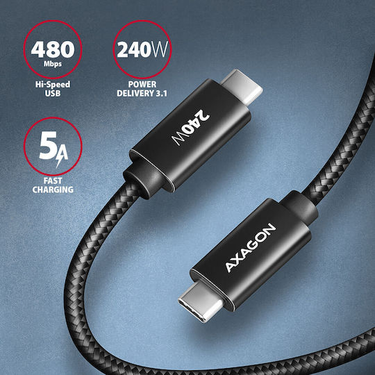 Axagon USB 2.0 Cable USB-C male - USB-C 240W PD Μαύρο 10m AKAXNTUCM2CM10A