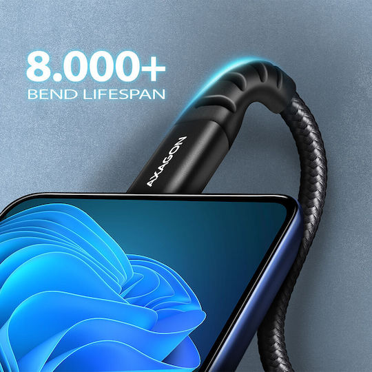 Axagon Cablu Braided USB 2.0 USB-C Masculin - USB-C 60W Negru 2m BUCM-CM20AB