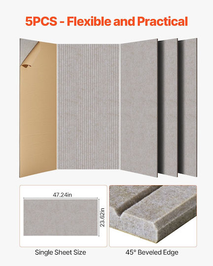Vevor Audio Treatment Panel 5 Pieces 47.2cm x 23.6cm x 10mm In Brown Color
