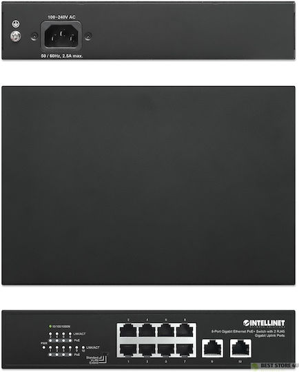 Intellinet 561402 Unverwaltet L2 PoE+ Switch mit 8 Ports Gigabit (1Gbps) Ethernet