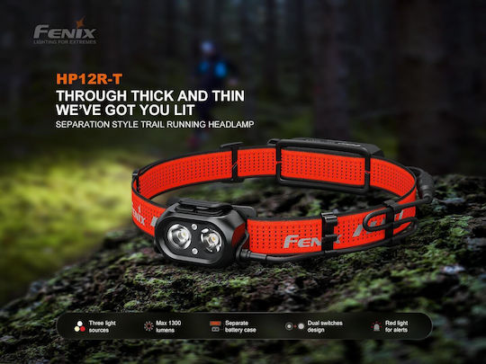 Fenix Rechargeable Headlamp LED IP66 with Maximum Brightness 1300lm Black