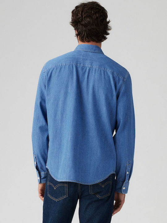 Authentic Buttondown Long-sleeved Denim Shirt in Wide Line Blue