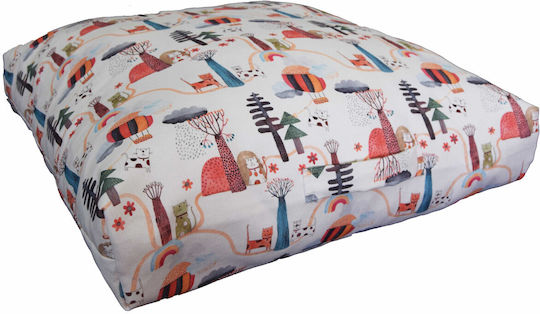 Kids Throw Pillow Floor Box Forest Ecru 60x60x10 with Zipper