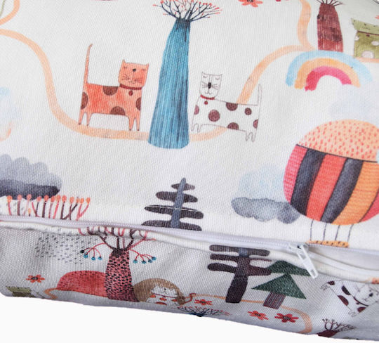 Kids Throw Pillow Floor Box Forest Ecru 60x60x10 with Zipper