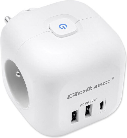 Qoltec Захранваща лента с 2 USB-A, 1 USB-C и Превключвател