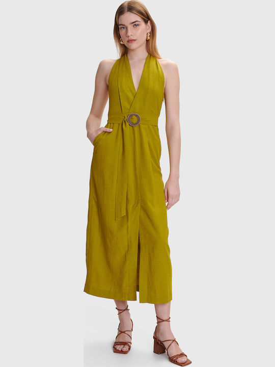 Summer Midi Sleeveless Wrap Green Dress