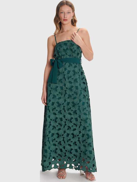 Summer Maxi Dress for Wedding Christening Strapless with Lace Green