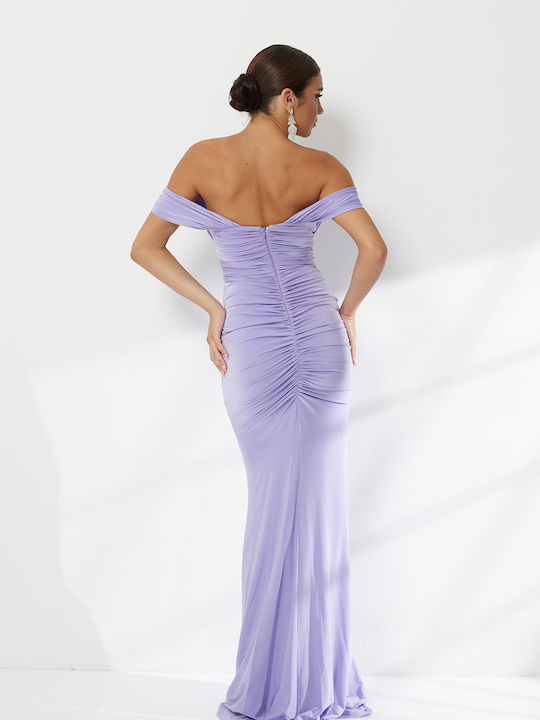 Maxi Evening Drape Dress with Slit Lilac