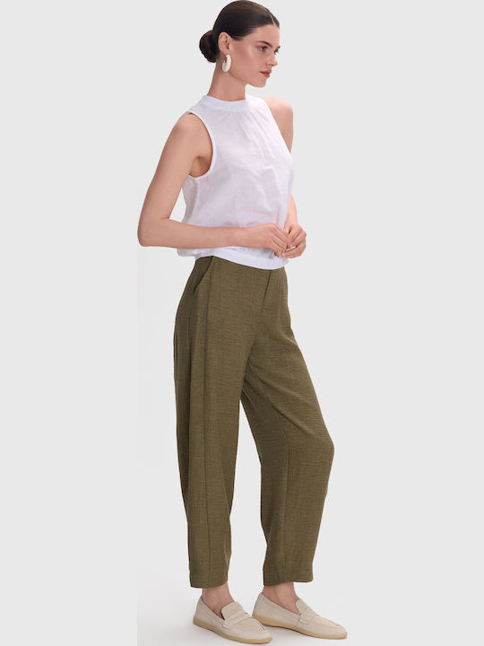 Women's Fabric Trousers with Elastic Green