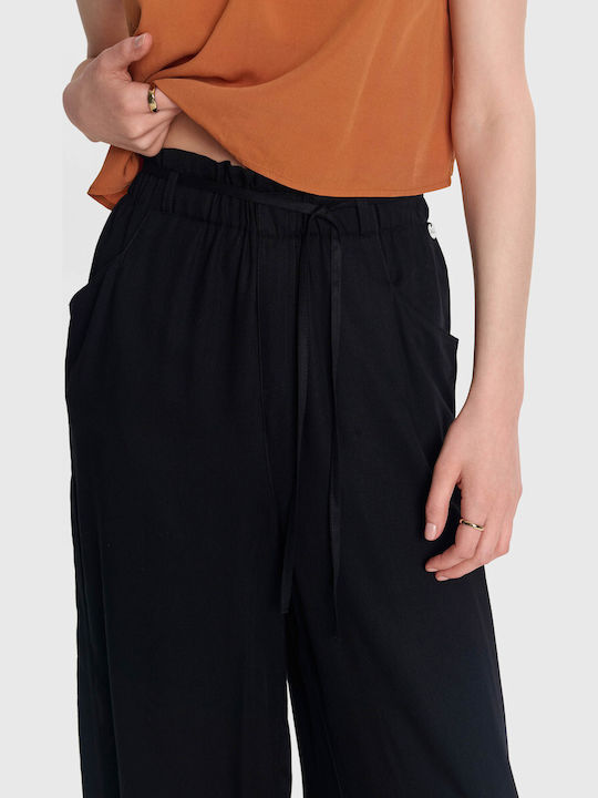 Women's Fabric Trousers in Loose Fit Black