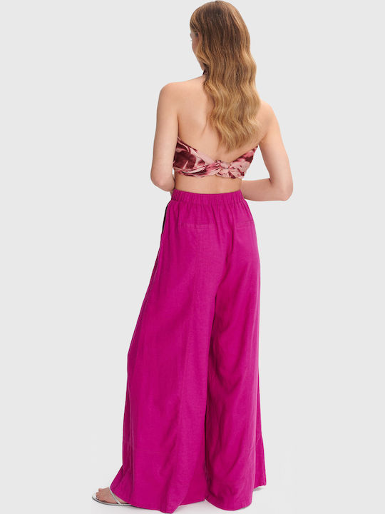 Damen Stoff Hose mit Gummizug Pink