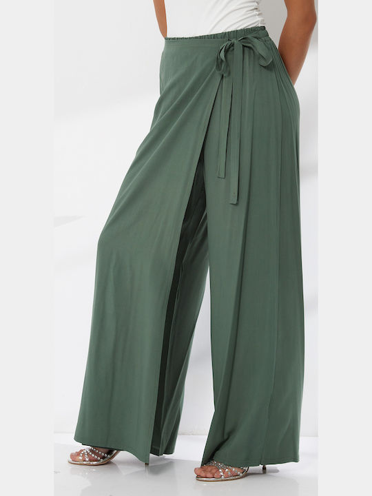 Damen Stoffhose mit Gummiband in Entspannte Passform Grün Khaki