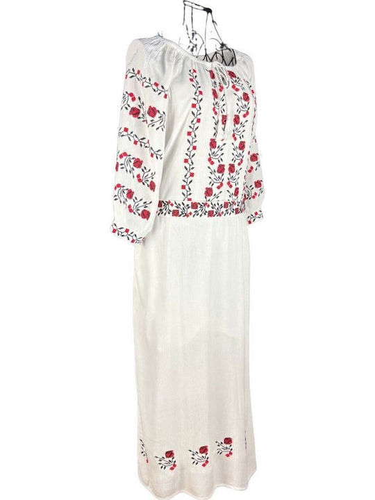 Sommer Midi Damenkleid Weiß/Rot