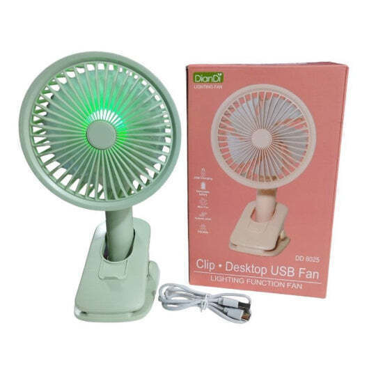 Diandi Clip Desktop Usb Fan Lighting Function Rechargeable Mini Fan Dd 8025 White