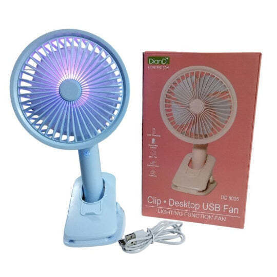 Diandi Clip Desktop Usb Fan Lighting Function Rechargeable Mini Fan Dd 8025 White