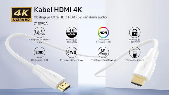 Unitek HDMI 2.0 Premium High Speed 4K 60Hz HDR Kabel HDMI-Stecker - HDMI-Stecker 1m Weiß