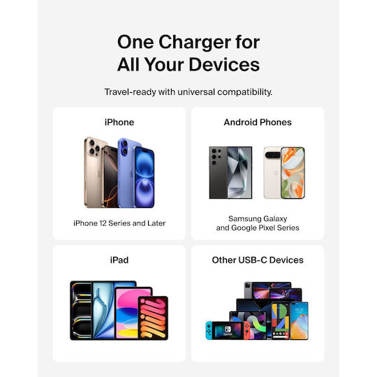 Belkin Mobile Phone Charger Without Cable with USB-C Port and USB-C Cable 25W Power Delivery Black