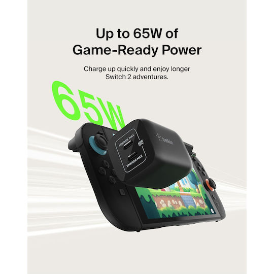 Belkin Φορτιστής Χωρίς Καλώδιο GaN με 2 Θύρες USB-C 65W Μαύρος (ENA007kqBK)