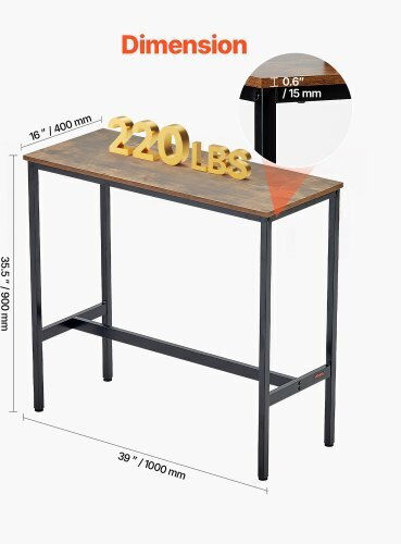 Table Bar Wooden Brown 99.06x40.64x90.17cm
