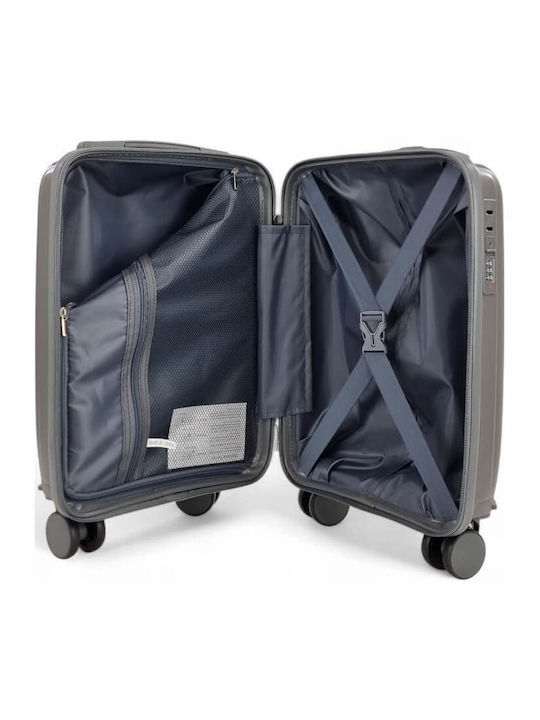 Playful Bags Cabin Travel Suitcase Hard Gray with 4 Wheels Height 40cm