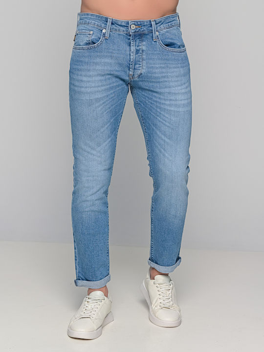 Simon Ανδρικό Παντελόνι Τζιν Ελαστικό με Slim Straight Εφαρμογή Blue