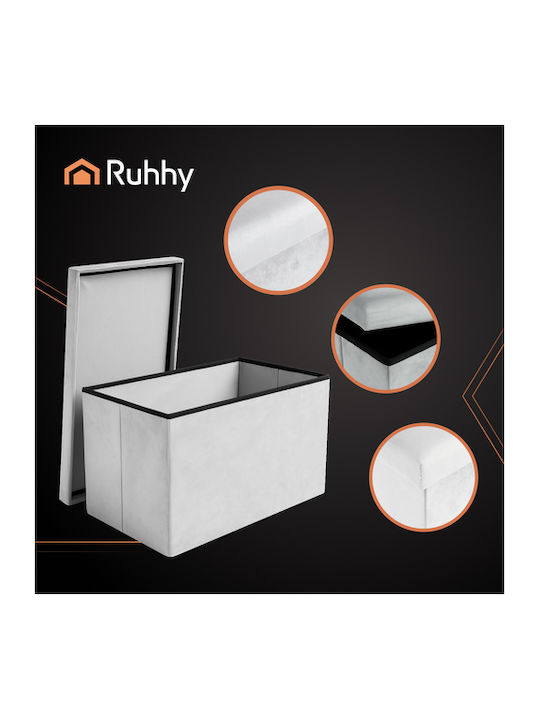 Collapsible Bench Stool With Storage Space Upholstered In Gray Velvet 30x30x60cm
