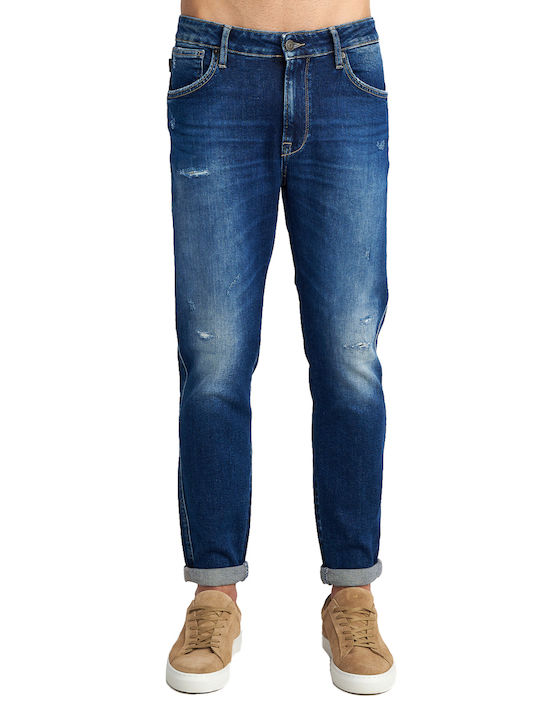Sapphire Ανδρικό Παντελόνι Τζιν με Slim Tapered Εφαρμογή Μπλε