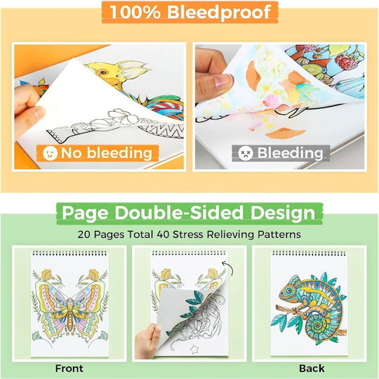 Ohuhu Malbuch Bleedproof Coloring Book Mandala & Tiere