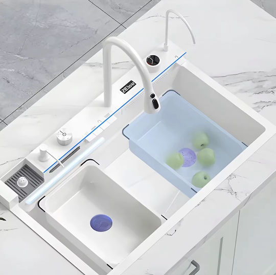 Naron Vessel Sink Inox with Faucet W75xD46cm White